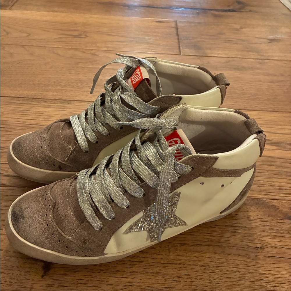 Golden Goose Suede and Leather Sneakers with Glitter Star
